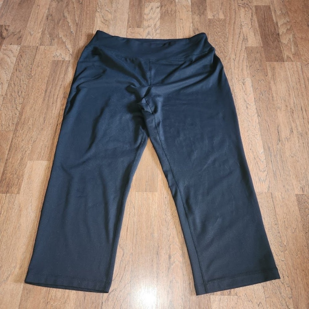 Lands End Black Activewear Capri Pants Womens Large High Rise Cropped Pants 756